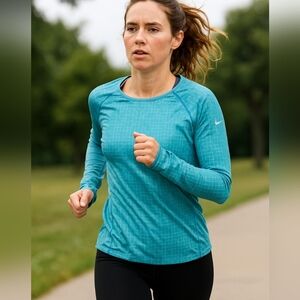 Nike Pro Hyperwarm Geo Print Training Shirt Teal‎  Large